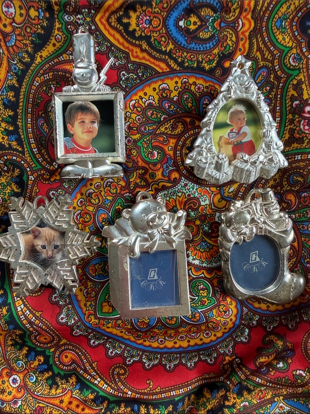 Vintage Silver Holiday Mini Picture Frame Ornament Collection